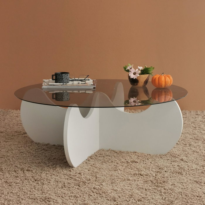 Hanah Home Mesa de Centro Himalayas Blanca con Cristal Templado Hanah Home Mesa de Centro Himalayas Blanca con Cristal Templado